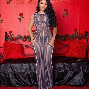 Elegant Black and White Striped Maxi Dress